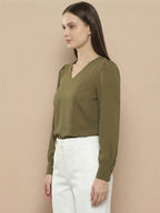 TerraDesi Azure Grace V-Neck Crepe Top