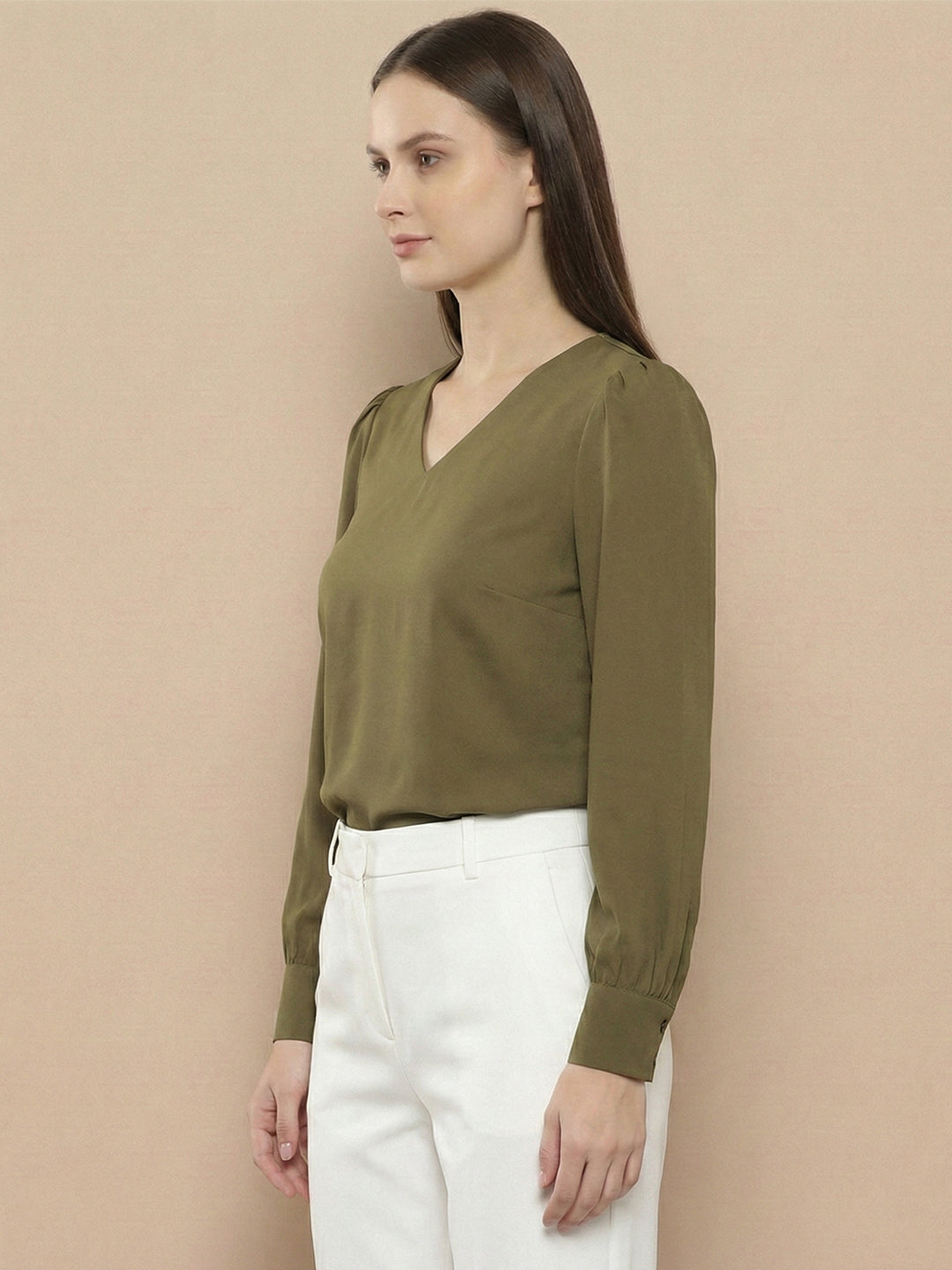 TerraDesi Azure Grace V-Neck Crepe Top