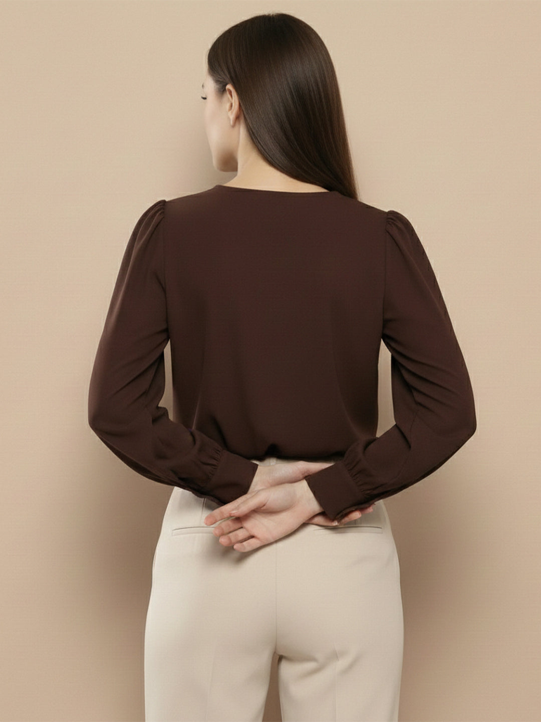 TerraDesi Azure Grace V-Neck Crepe Top