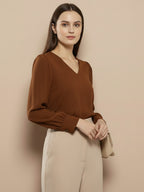 TerraDesi Azure Grace V-Neck Crepe Top