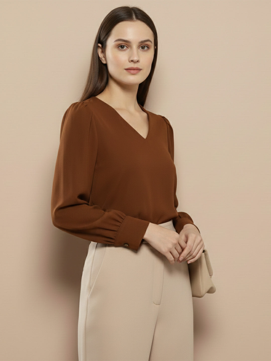 TerraDesi Azure Grace V-Neck Crepe Top