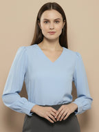 TerraDesi Azure Grace V-Neck Crepe Top