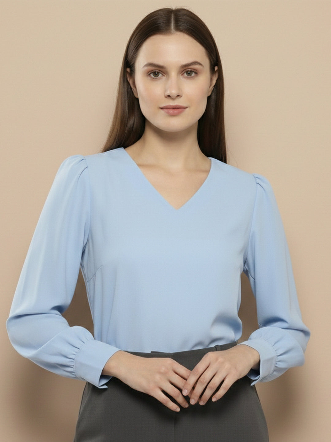 TerraDesi Azure Grace V-Neck Crepe Top