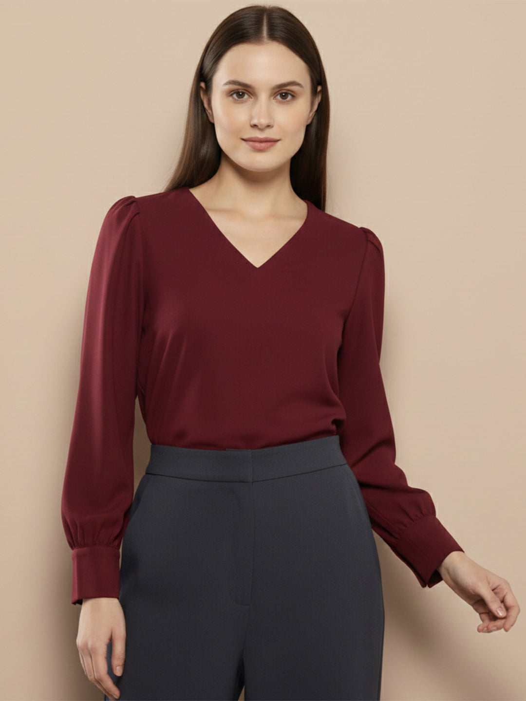 TerraDesi Azure Grace V-Neck Crepe Top