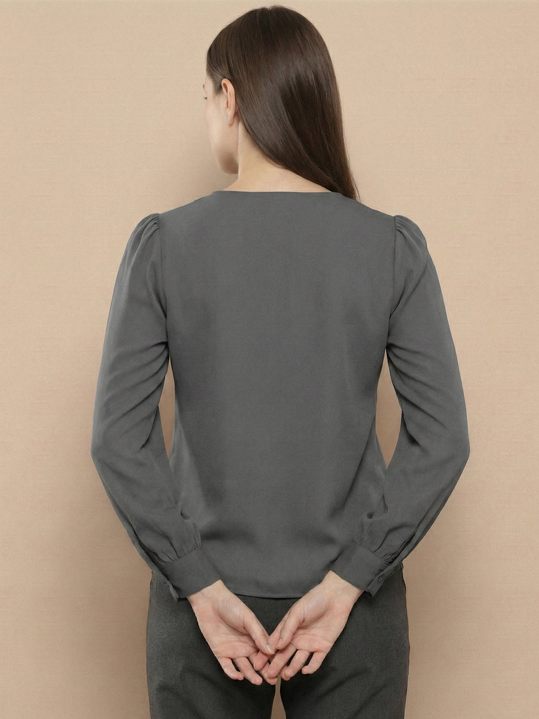 TerraDesi Azure Grace V-Neck Crepe Top