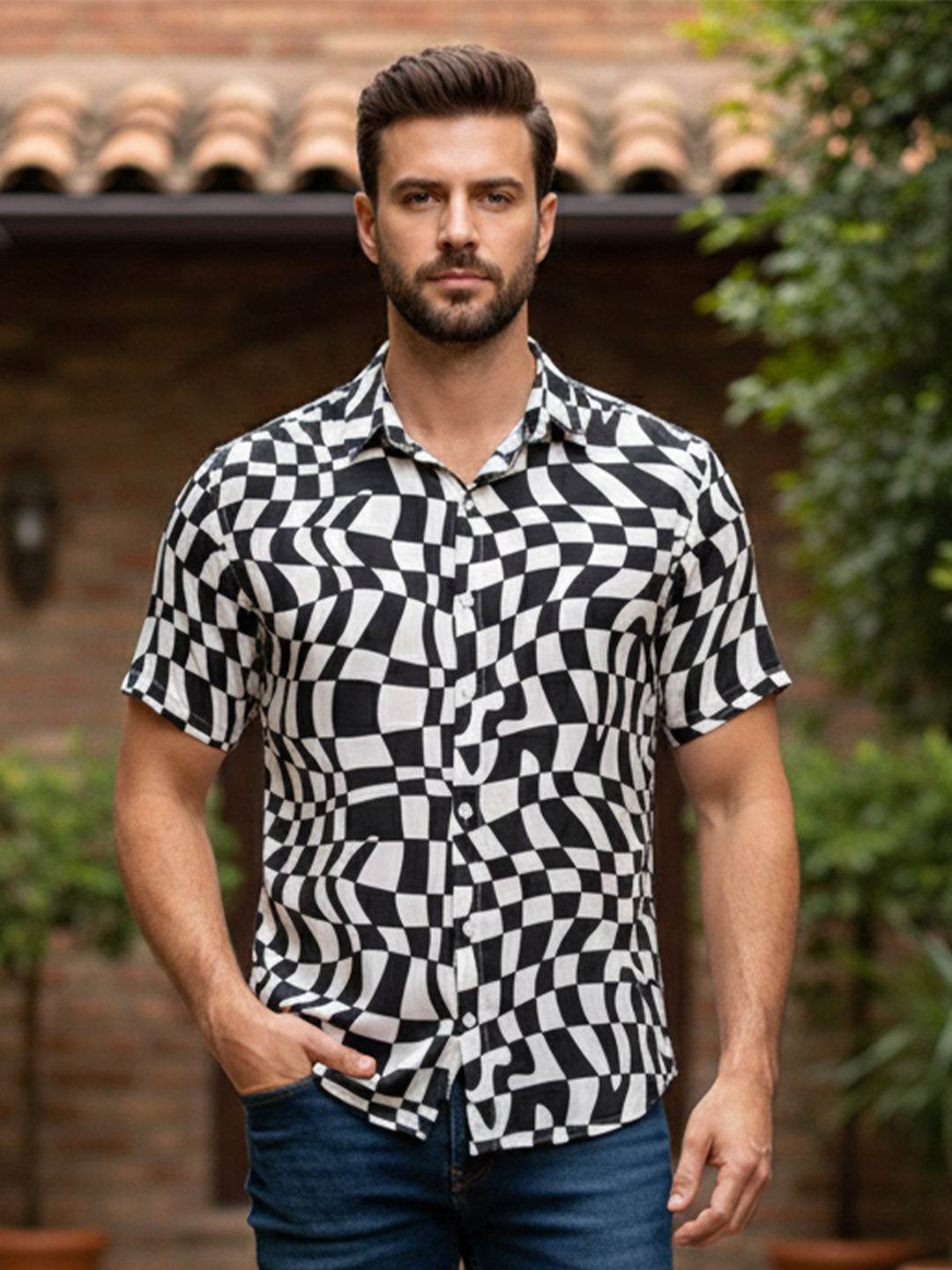 TerraDesi Monochrome Optical Illusion Print Shirt – Black & White Statement Wear