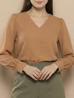 TerraDesi Azure Grace V-Neck Crepe Top