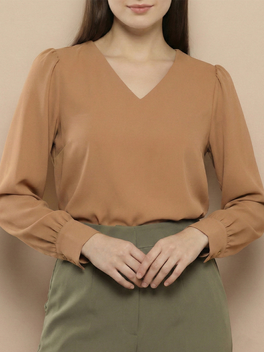 TerraDesi Azure Grace V-Neck Crepe Top
