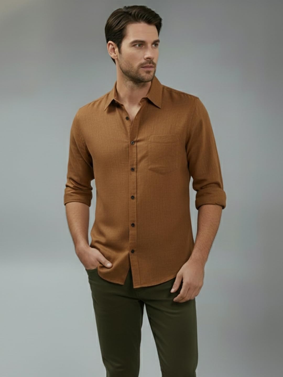 TerraDesi Men’s Essential Solid Cotton Blend Shirt