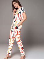 TerraDesi Women Modern Classic White Printed Night Suit
