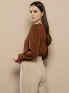 TerraDesi Azure Grace V-Neck Crepe Top