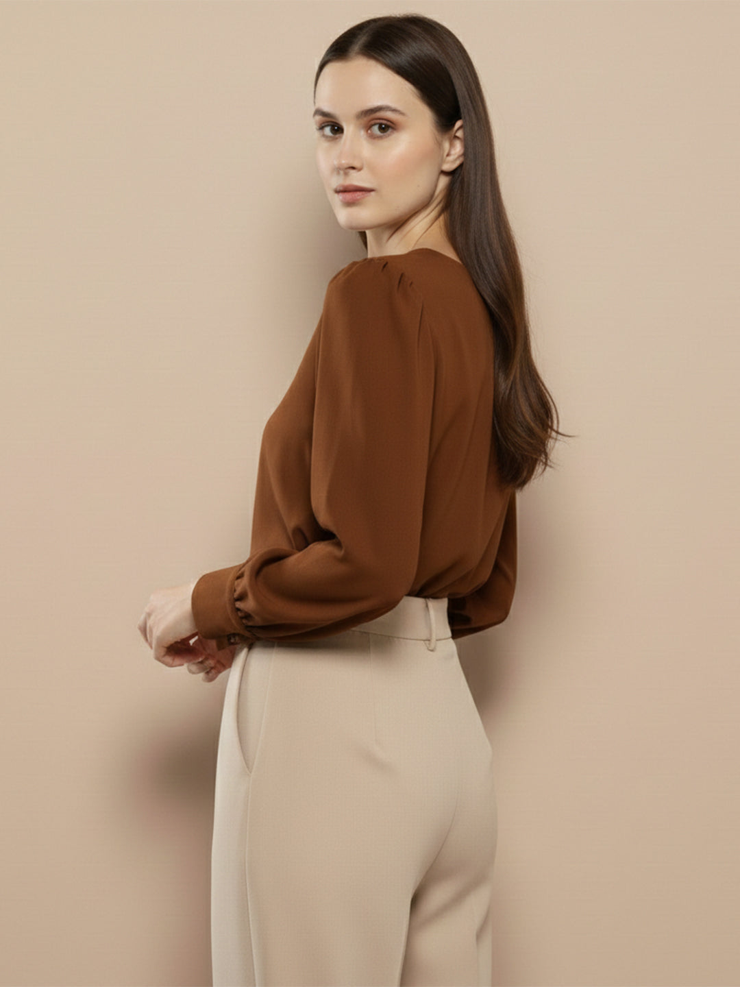 TerraDesi Azure Grace V-Neck Crepe Top