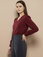 TerraDesi Azure Grace V-Neck Crepe Top