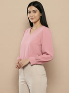 TerraDesi Azure Grace V-Neck Crepe Top