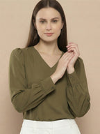 TerraDesi Azure Grace V-Neck Crepe Top