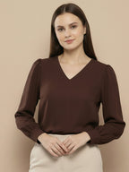 TerraDesi Azure Grace V-Neck Crepe Top