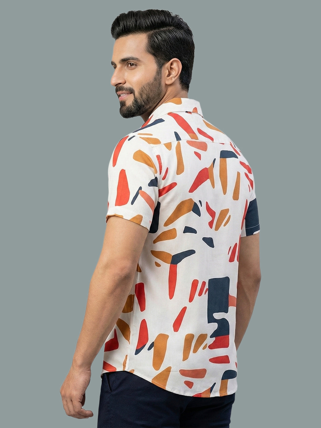 TerraDesi Ivory Abstract Brushstroke Shirt – Artistic Premium Casual Wear