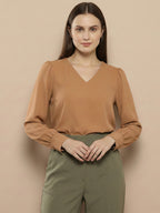 TerraDesi Azure Grace V-Neck Crepe Top