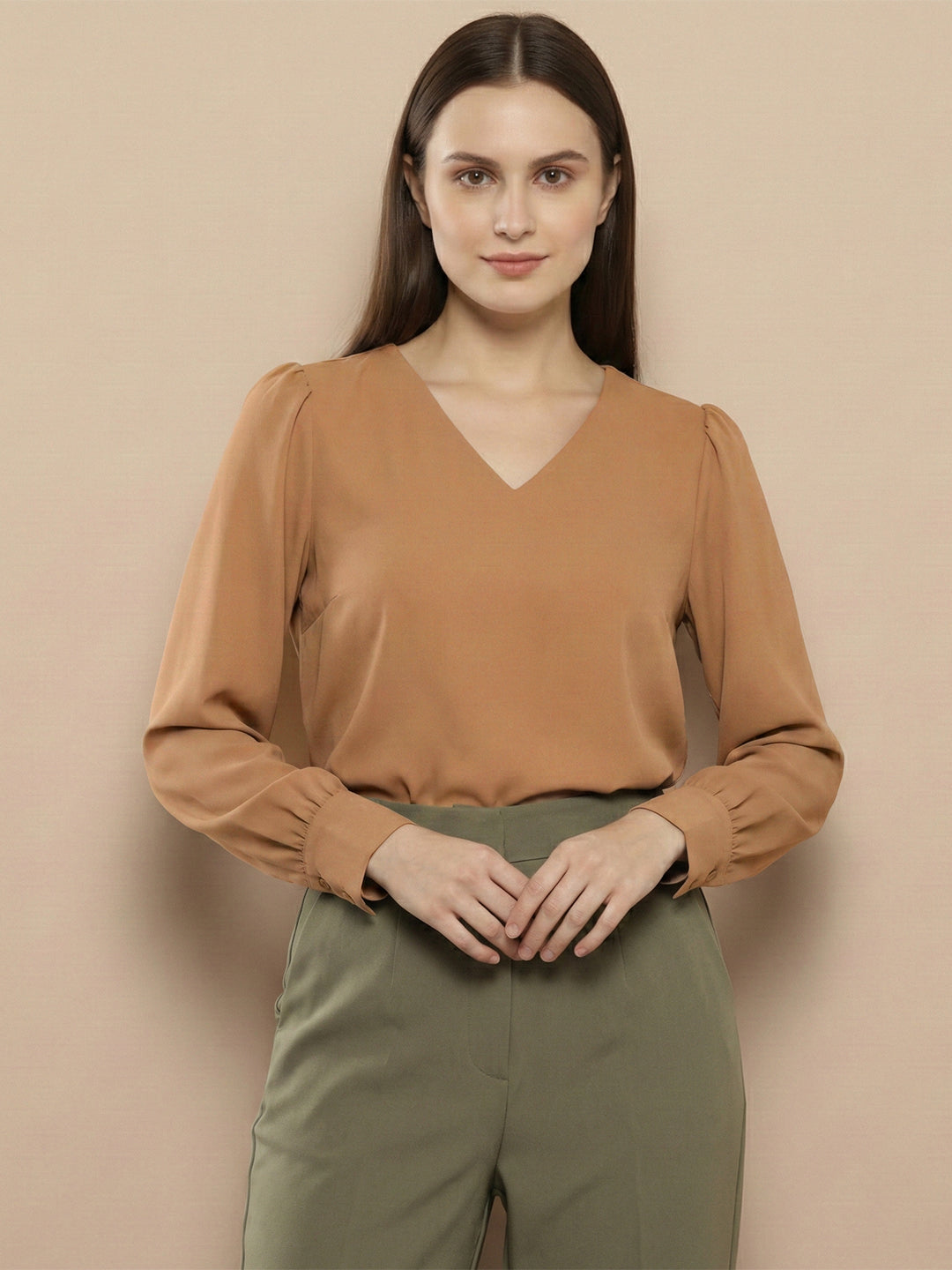 TerraDesi Azure Grace V-Neck Crepe Top