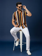TerraDesi Men’s Multi-Color Vertical Stripe Viscose Rayon Shirt - Regular Fit Casual Half Sleeve