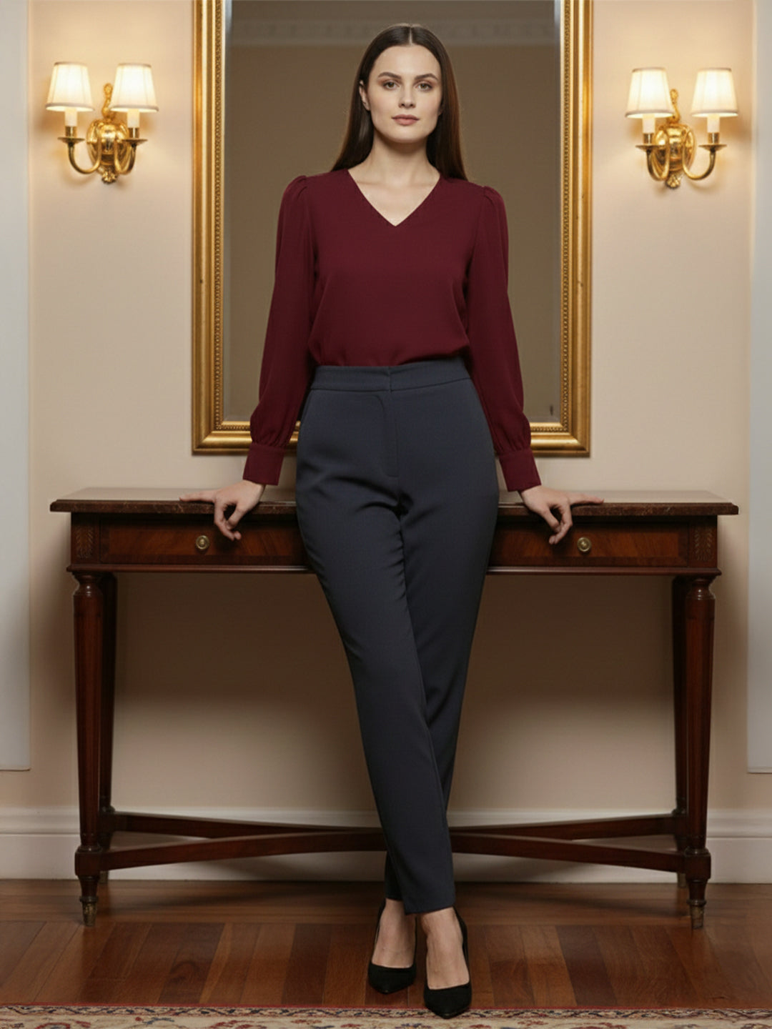 TerraDesi Azure Grace V-Neck Crepe Top