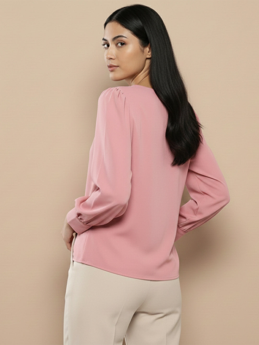 TerraDesi Azure Grace V-Neck Crepe Top