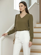 TerraDesi Azure Grace V-Neck Crepe Top