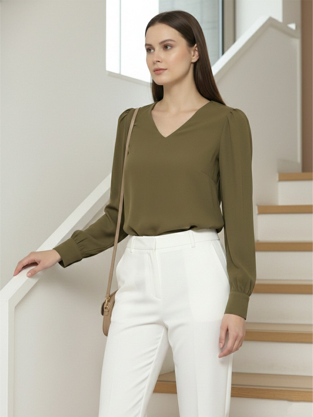 TerraDesi Azure Grace V-Neck Crepe Top