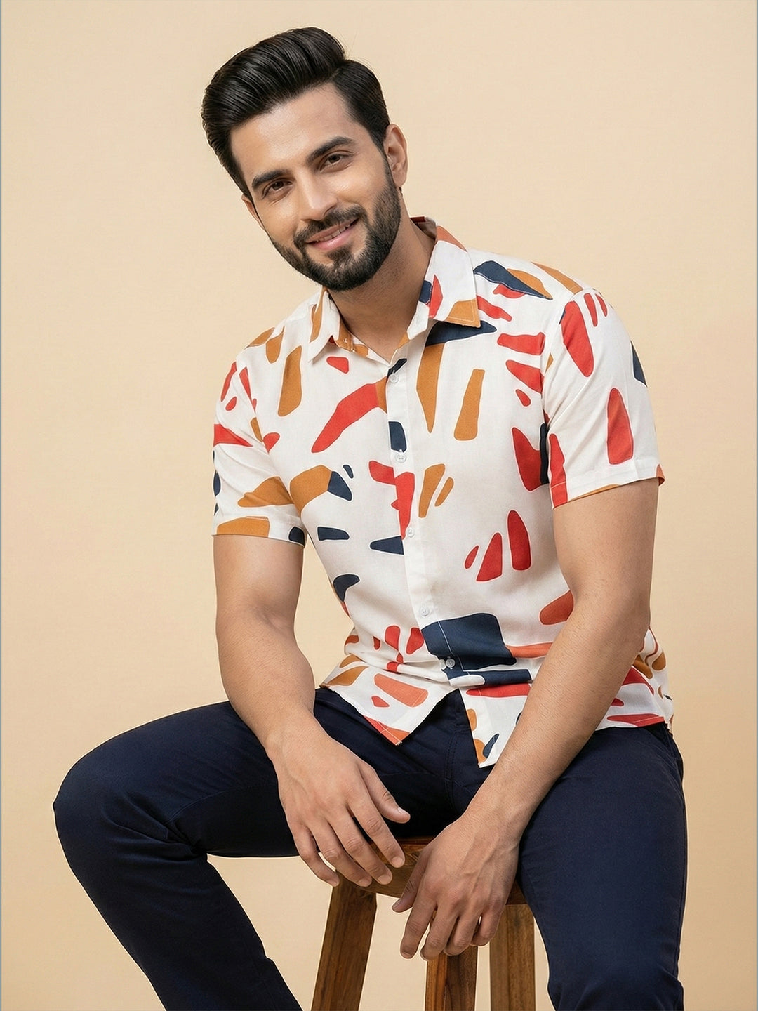 TerraDesi Ivory Abstract Brushstroke Shirt – Artistic Premium Casual Wear