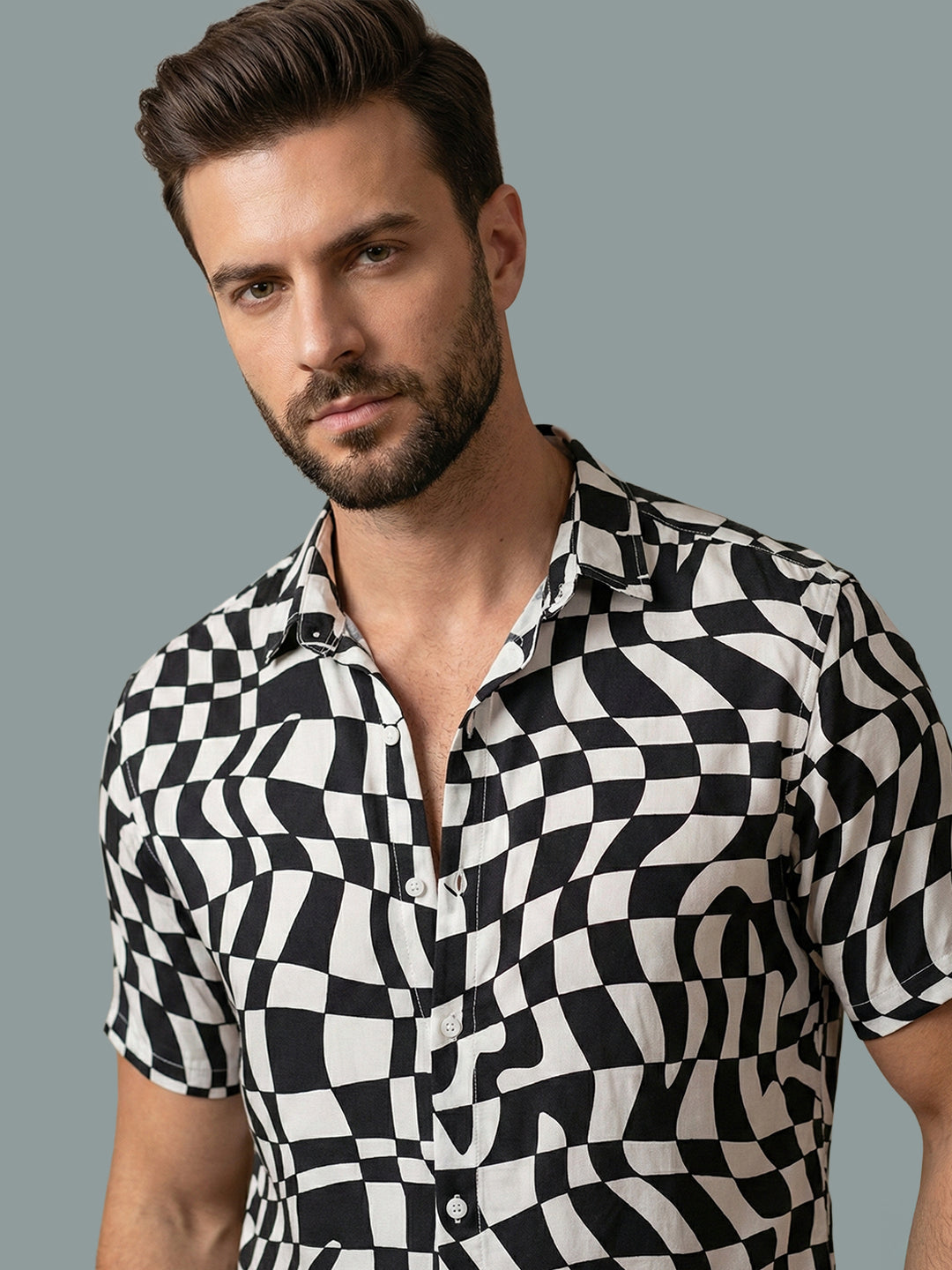 TerraDesi Monochrome Optical Illusion Print Shirt – Black & White Statement Wear