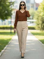 TerraDesi Azure Grace V-Neck Crepe Top