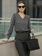 TerraDesi Azure Grace V-Neck Crepe Top