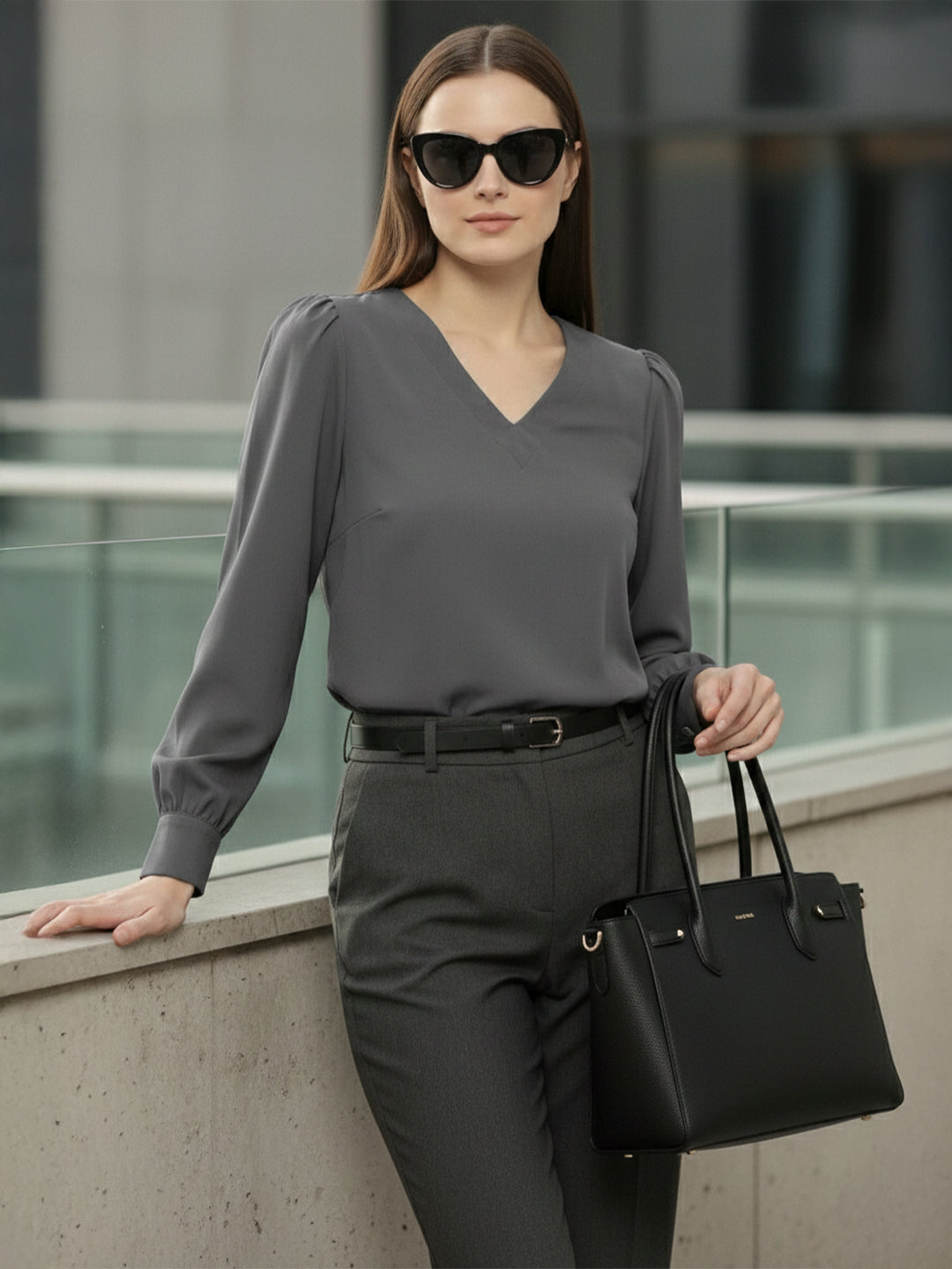 TerraDesi Azure Grace V-Neck Crepe Top