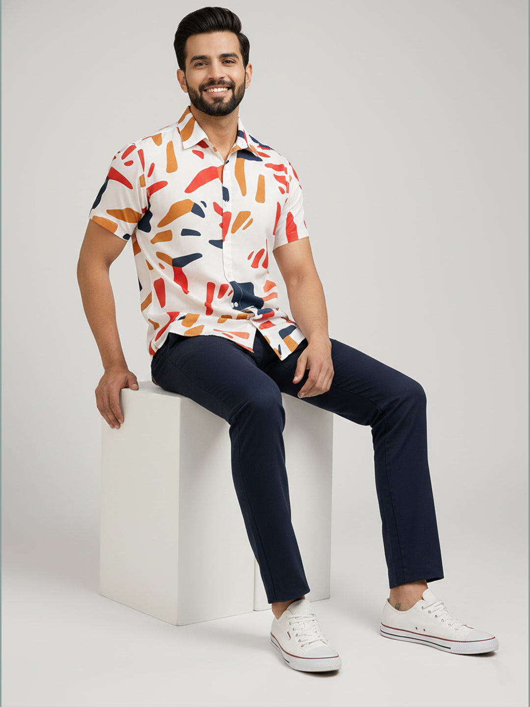 TerraDesi Ivory Abstract Brushstroke Shirt – Artistic Premium Casual Wear