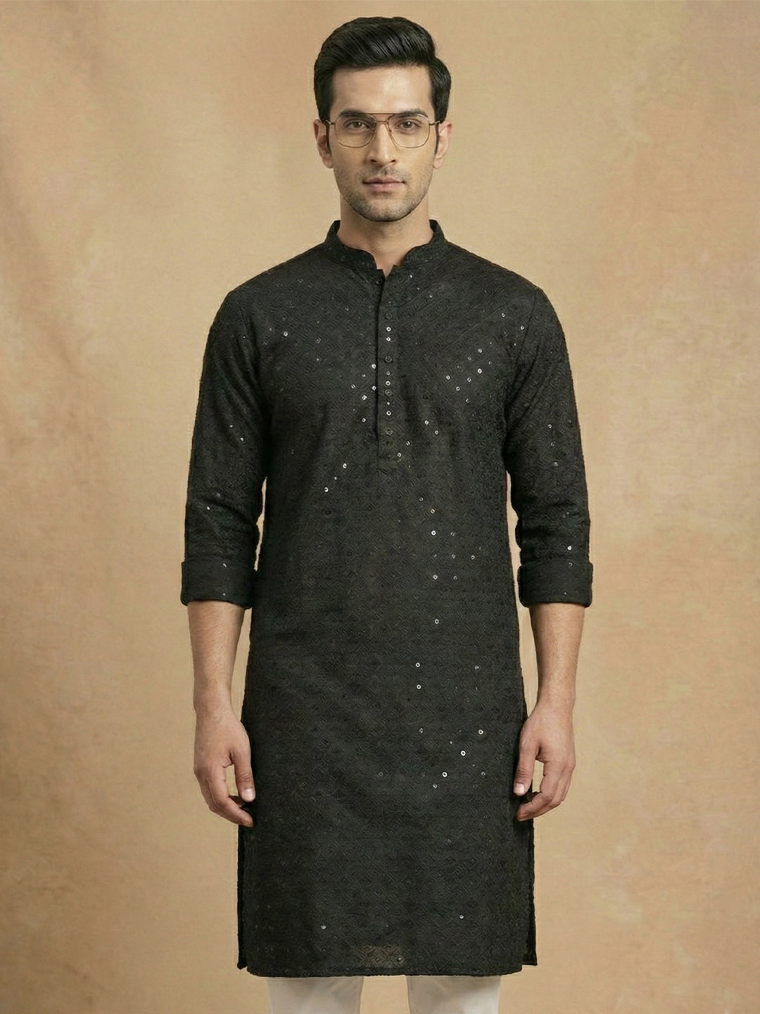 NoirVansh Luxe Sequin Kurta | TerraDesi Black Festive Statement Kurta