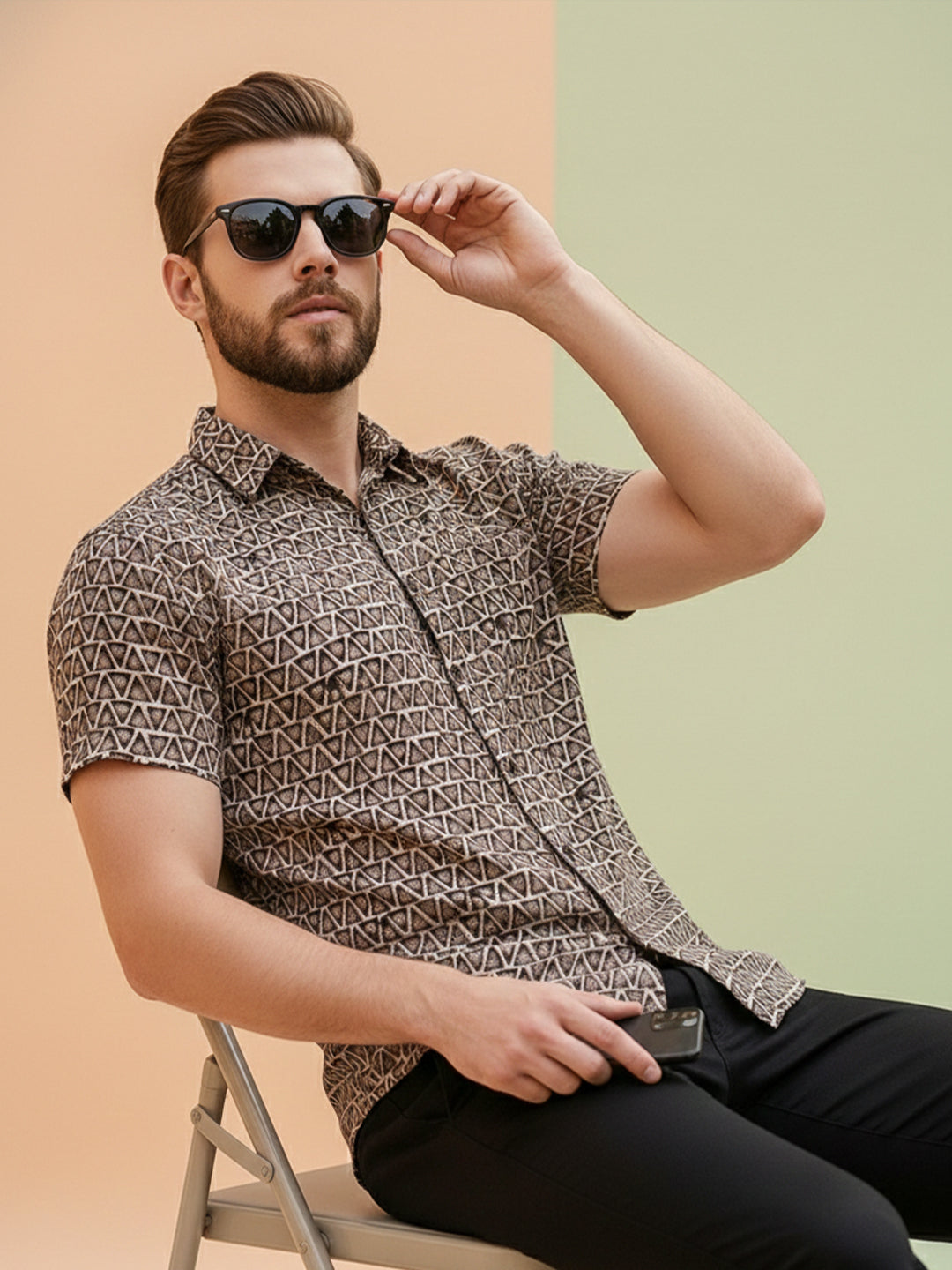 TerraDesi Tribal Grid Earthtone Shirt – Geometric Heritage Casual Wear