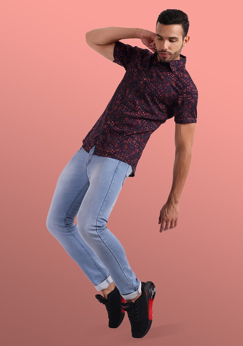 TerraDesi Crimson Dusk Floral Viscose Rayon Shirt