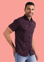 TerraDesi Crimson Dusk Floral Viscose Rayon Shirt