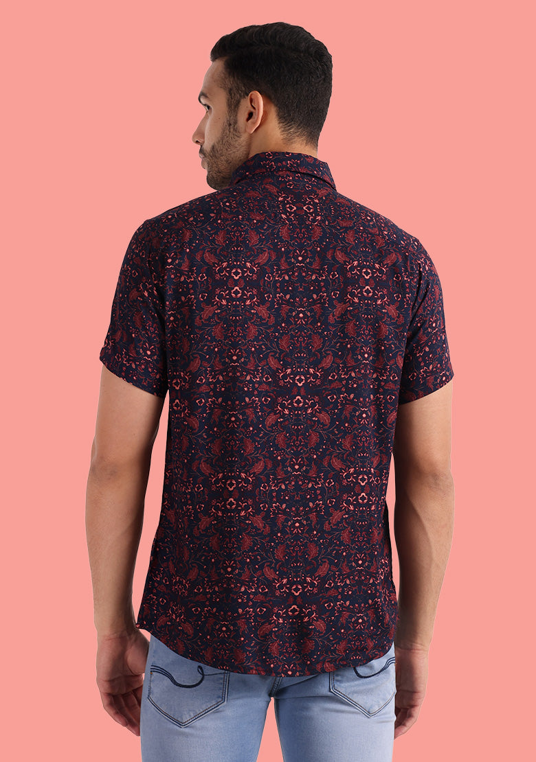 TerraDesi Crimson Dusk Floral Viscose Rayon Shirt