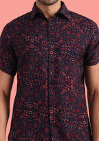 TerraDesi Crimson Dusk Floral Viscose Rayon Shirt