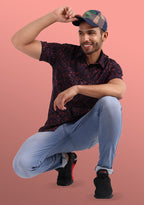 TerraDesi Crimson Dusk Floral Viscose Rayon Shirt