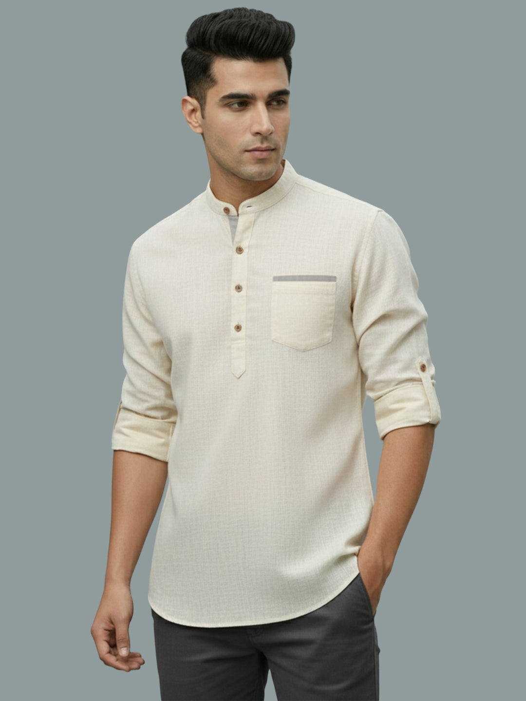TerraDesi Men's Casual Regular Fit Full Sleeve Pocket Contrast Kurta (SE118) Main image
