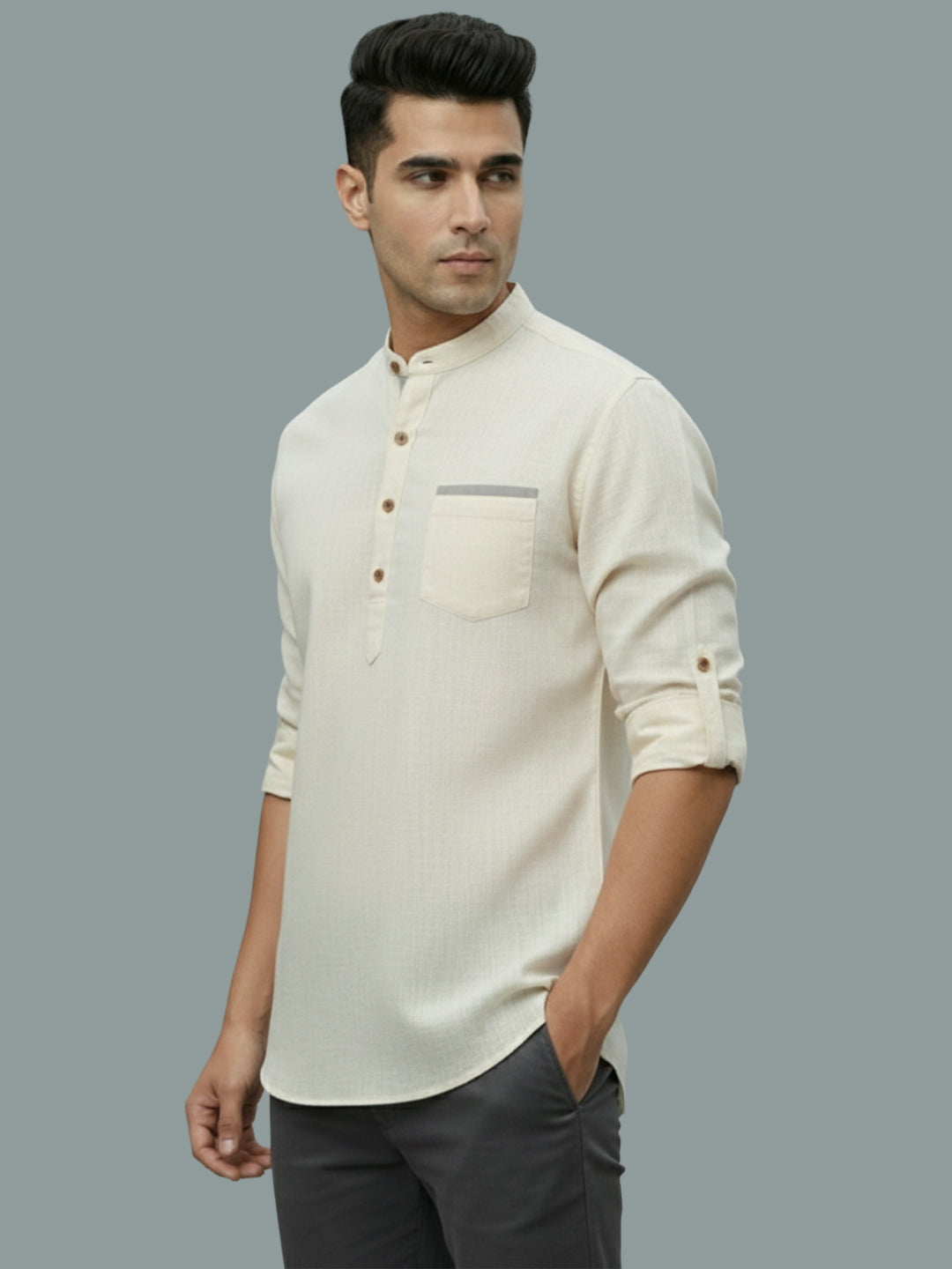 TerraDesi Men's Casual Regular Fit Full Sleeve Pocket Contrast Kurta (SE119)