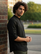 TerraDesi Sand Beige Cotton Kurta for Men | Zipper Closure Mandarin Collar Kurta