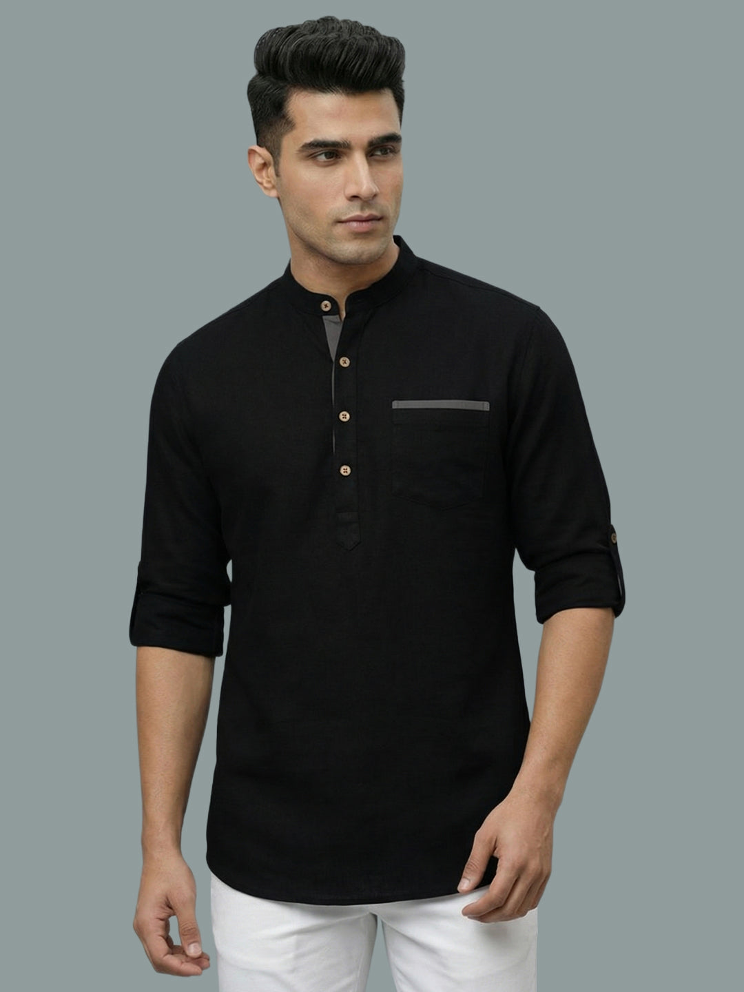 TerraDesi Men's Casual Regular Fit Full Sleeve Pocket Contrast Kurta (SE118) Secondary image