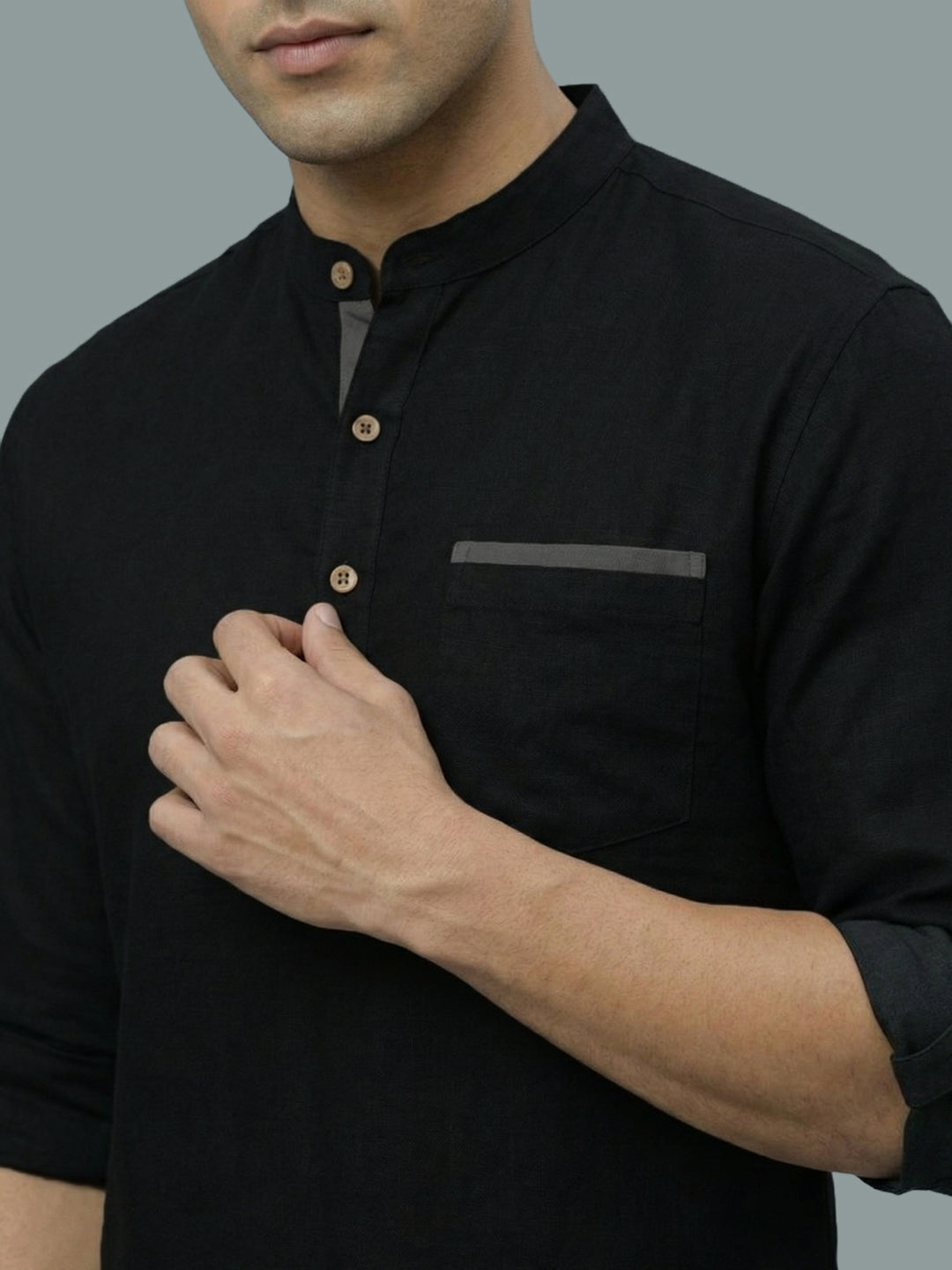 TerraDesi Men's Casual Regular Fit Full Sleeve Pocket Contrast Kurta (SE119)