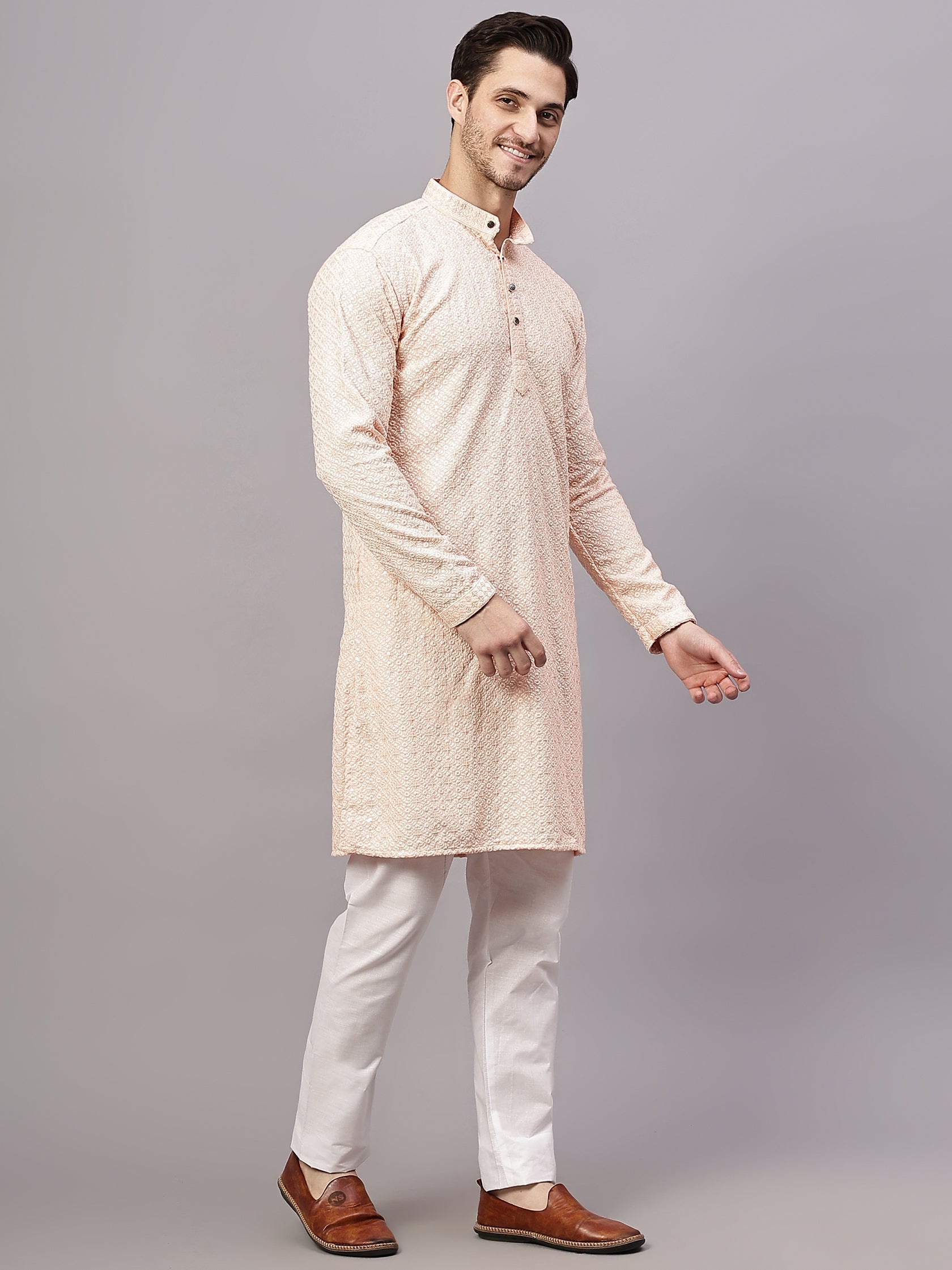 TerraDesi Royal Pista Bloom Chikankari Sequined Kurta Pajama Set