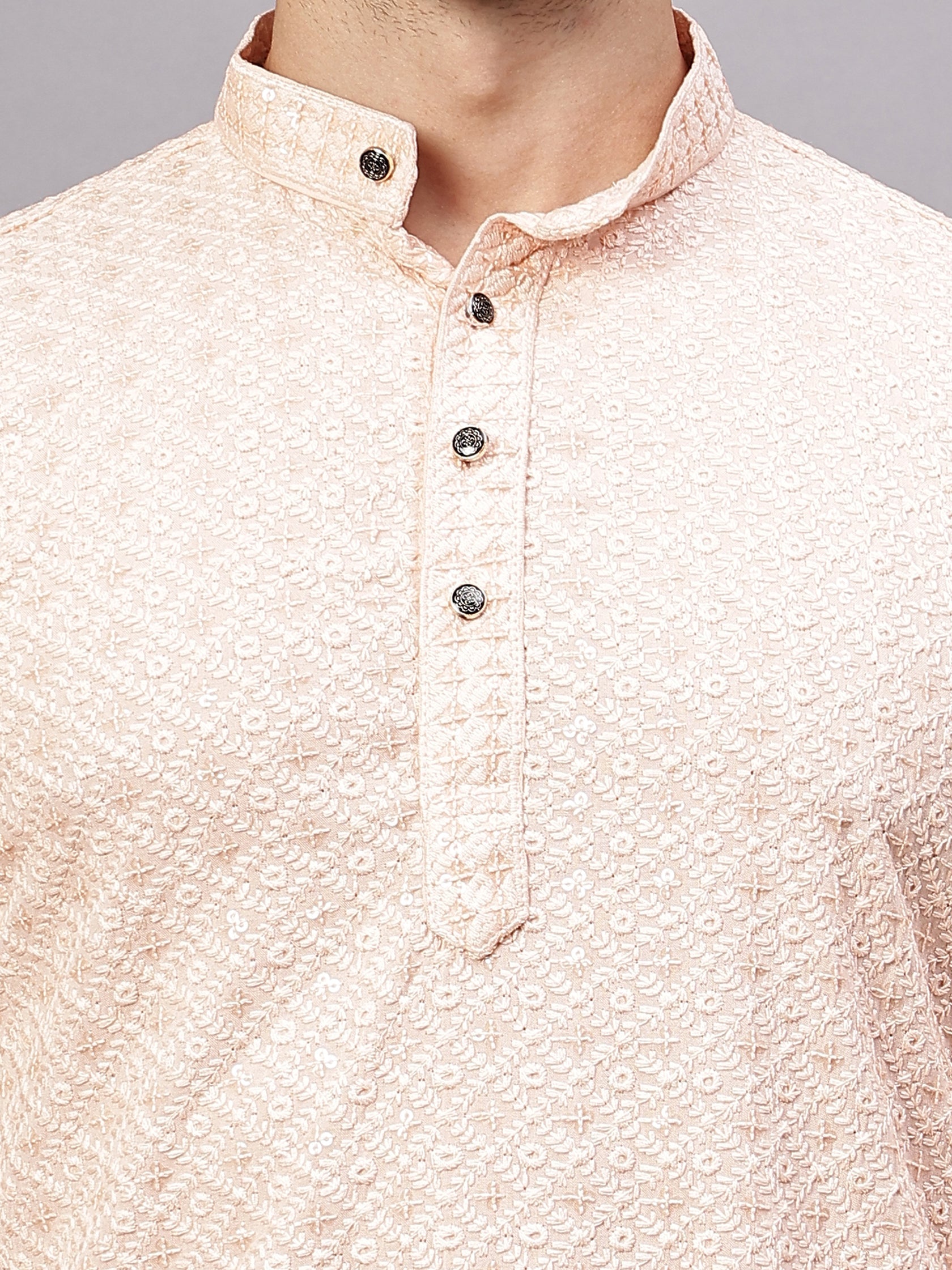 TerraDesi Royal Pista Bloom Chikankari Sequined Kurta Pajama Set