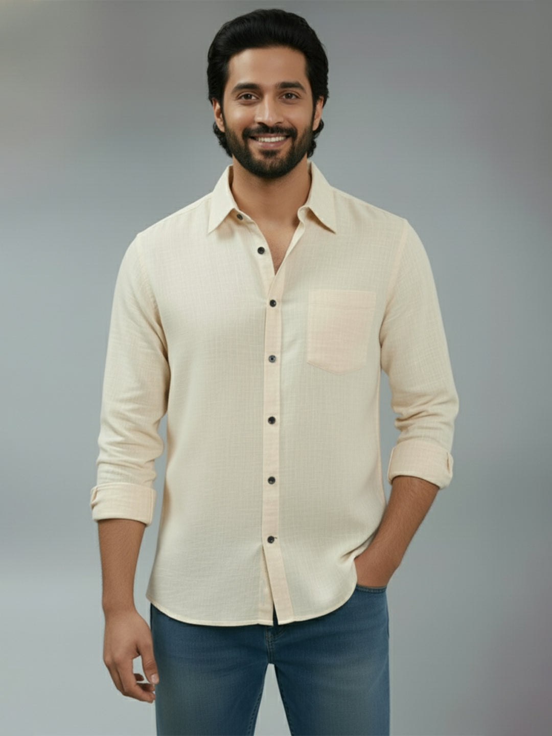 TerraDesi Azure Zenith Solid Cotton Blend Formal Shirt
