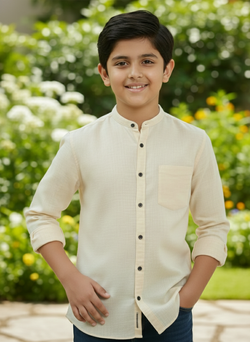 TerraDesi Junior Alabaster Grace Solid Mandarin Shirt